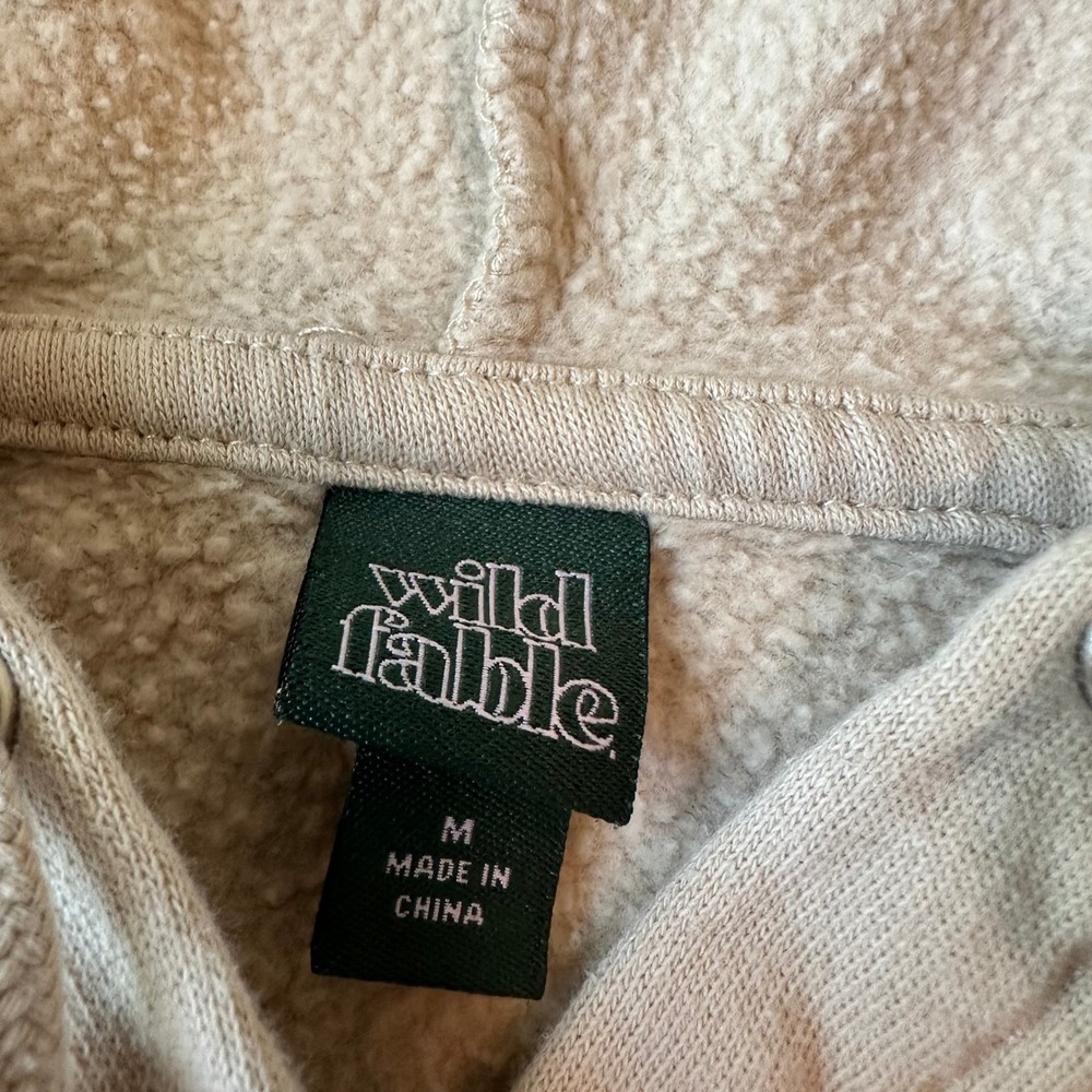 Wild Fable Women Tan Quilted Panel Cropped Hoodie Sweatshirt Size M RN17730 - Picture 2 of 8